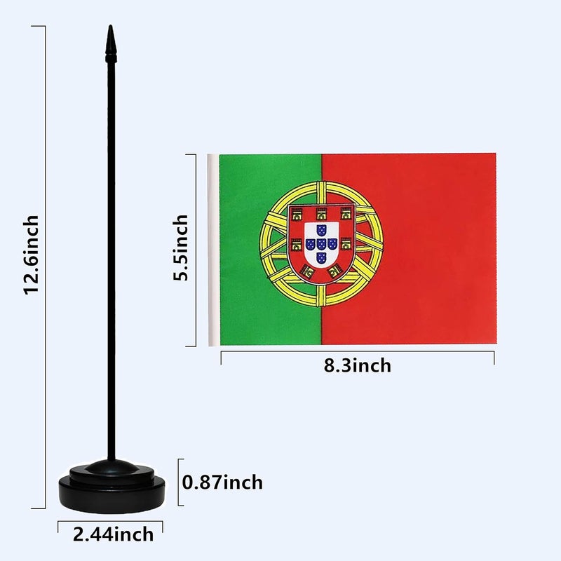tibijoy Portuguese Flags Portugal Small Mini Desk Flags Set Small Mini Portuguese Flags Table Flag with 13" Black Pole, Black Base and Spear Top, Miniature Portugal Deluxe Desktop Flag, Home Decoration, Office Decoration, Festival Celebrations(12 Pack ) - Image 4
